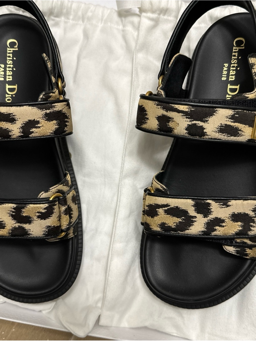 Dior Black Leather Sandals with Beige Leopard-Print Straps - Picture 2 of 8
